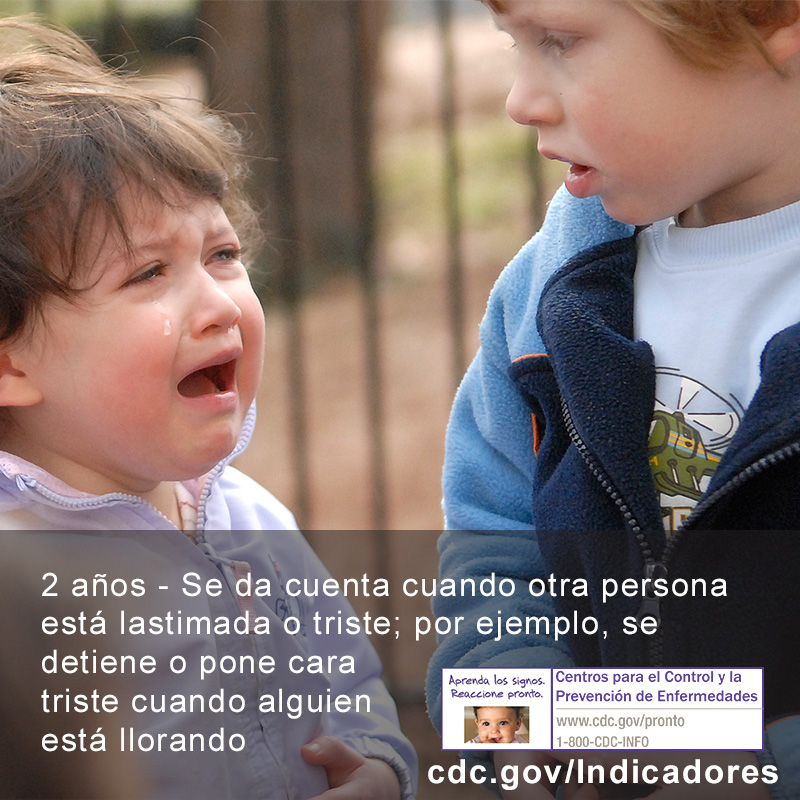 Se da cuenta cuando otra persona está lastimada o triste; por ejemplo, se detiene o pone cara triste cuando alguien está llorando *