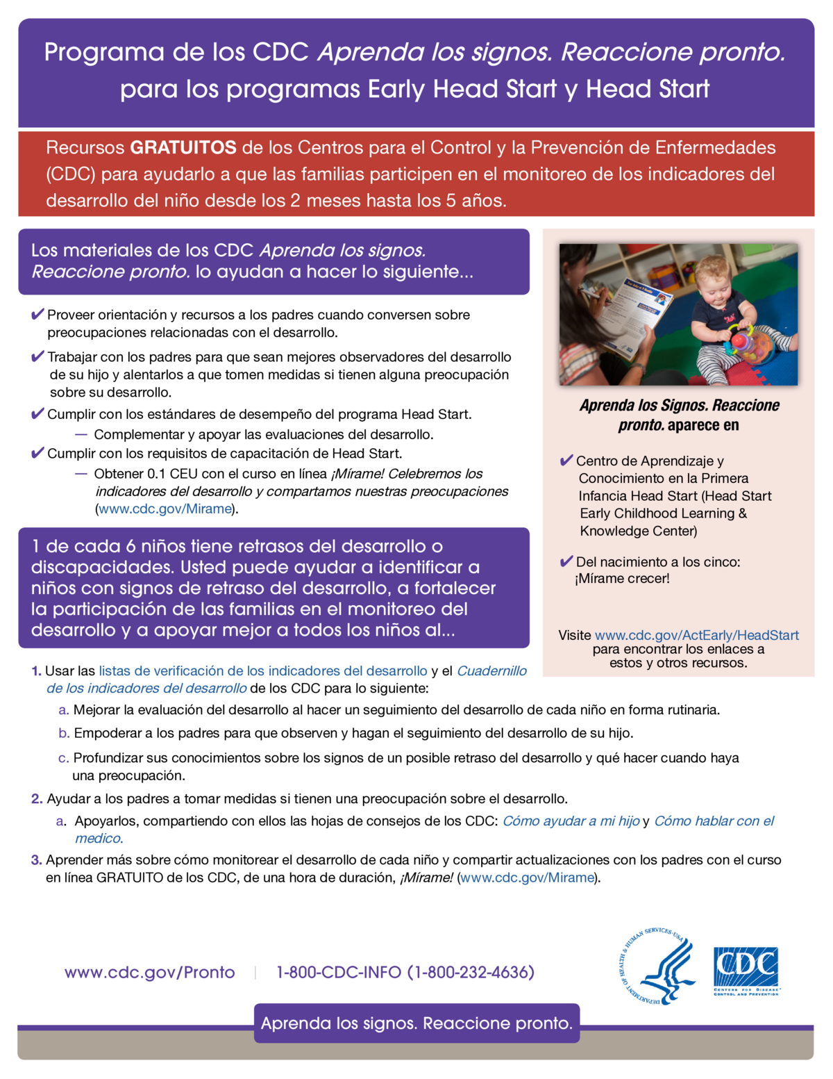 Cartilla para proveedores de los programas “Early Head Start” y “Head Start”