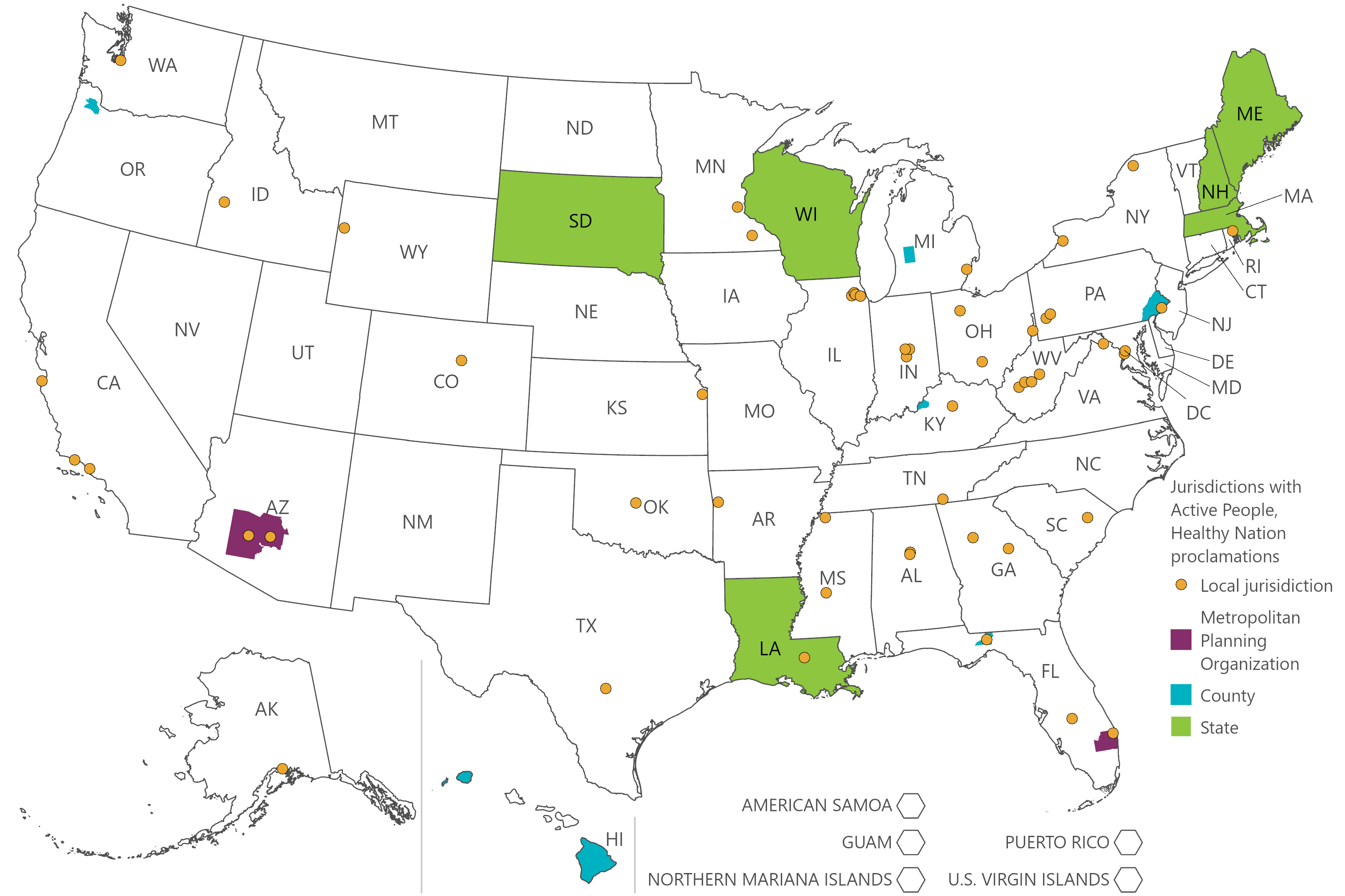 Active People, Healthy Nation proclamations map