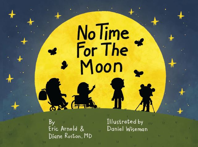 Book cover titled "No Time for the Moon" showing a group of children watching the moon.