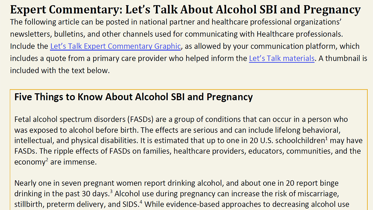 Let’s Talk about Alcohol SBI and Pregnancy