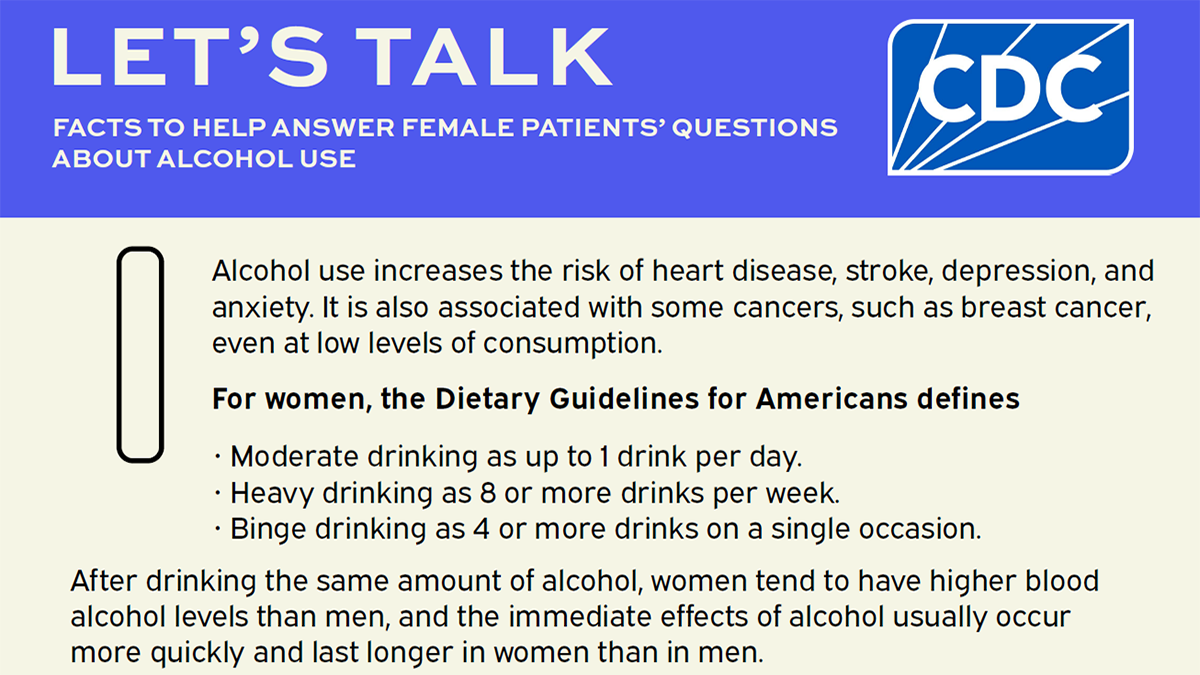 Facts to Help Female Patients Understand Health Impacts of Alcohol
