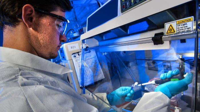 Laboratorian setting up a lab test