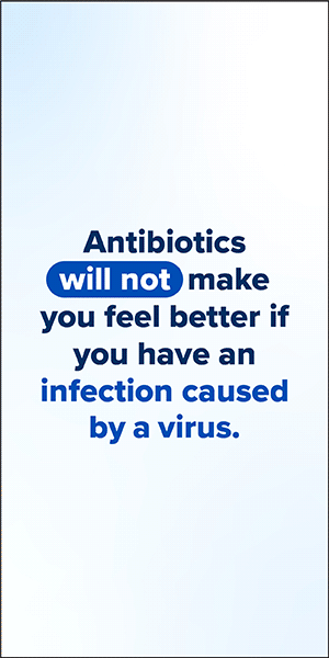 Healthcare setting display explaining that antivirals may help treat infections caused by viruses.