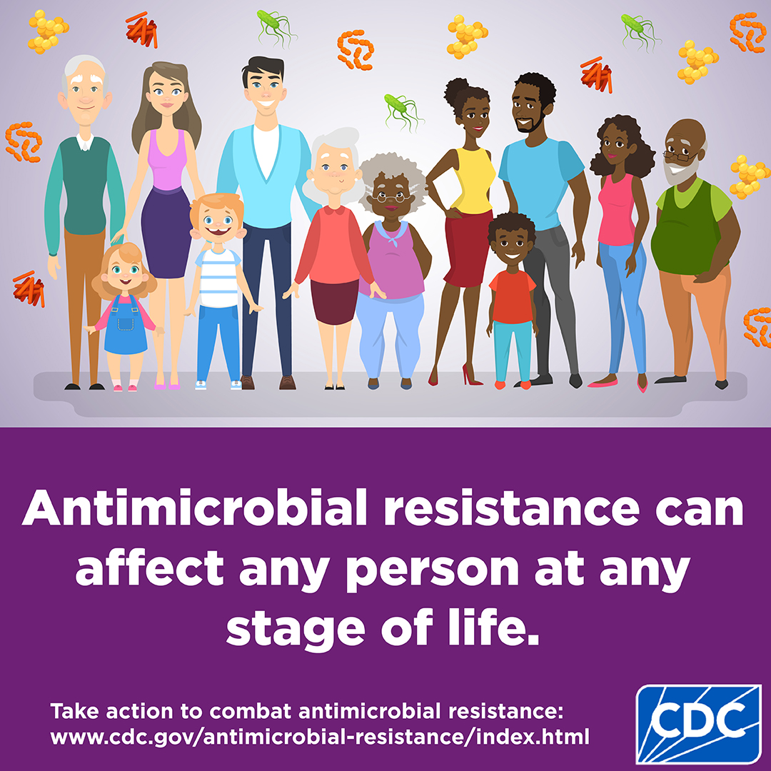 Antimicrobial resistance can affect any person at any stage of life. Take action to combat antimicrobial resistance.