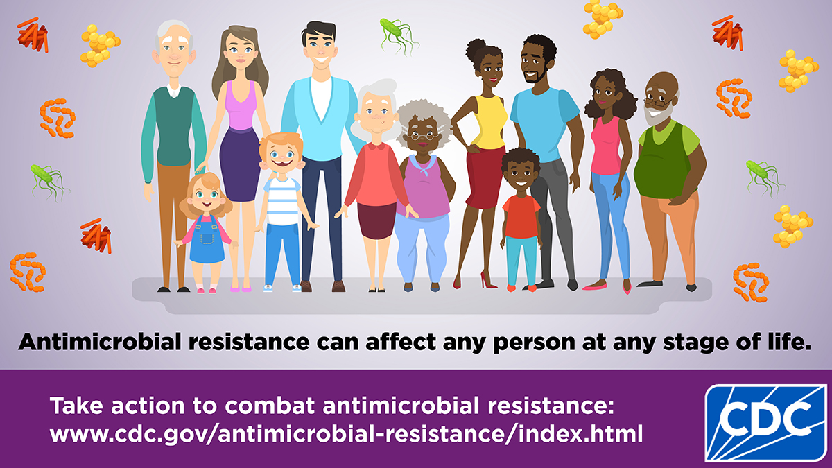 Antimicrobial resistance can affect any person at any stage of life. Take action to combat antimicrobial resistance.