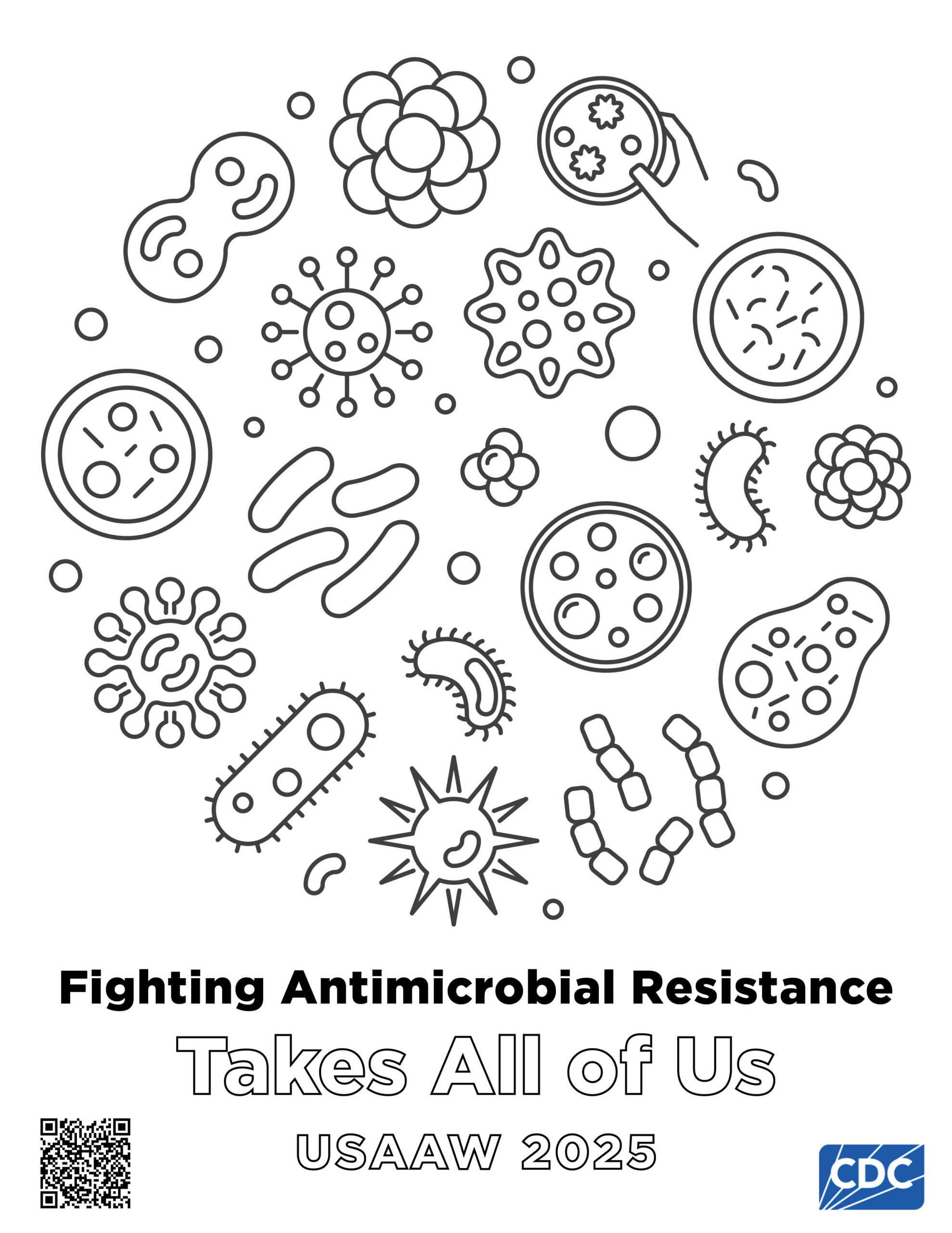Coloring page activity to share during USAAW to bring awareness to antimicrobial resistance.