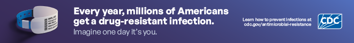 Wristband on center of page. Every year, millions of Americans get a drug-resistant infection.