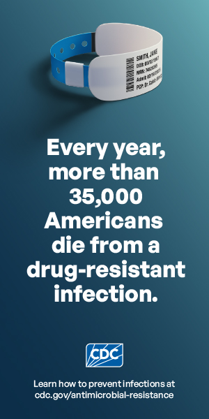 Wristband on center of page. Every year, more than 35,000 American die from a drug-resistant infection.