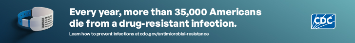 Wristband on center of page. Every year, more than 35,000 American die from a drug-resistant infection.