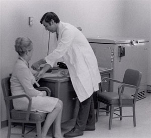 A medical exam being performed on a patient.