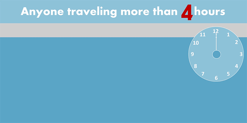 Anyone traveling more than 4 hours by air, by car, or by bus&hellip; can be at risk for blood clots. Protect yourself this travel season. 1. Move your legs frequently and walk around every 1 &ndash; 2 hours.  2. Know the symptoms of blood clots and when to get help. 3. If you are at risk for blood clots, talk to your doctor about how to prevent them. Learn more about blood clots by visiting. www.cdc.gov/ncbddd/dvt/travel.html