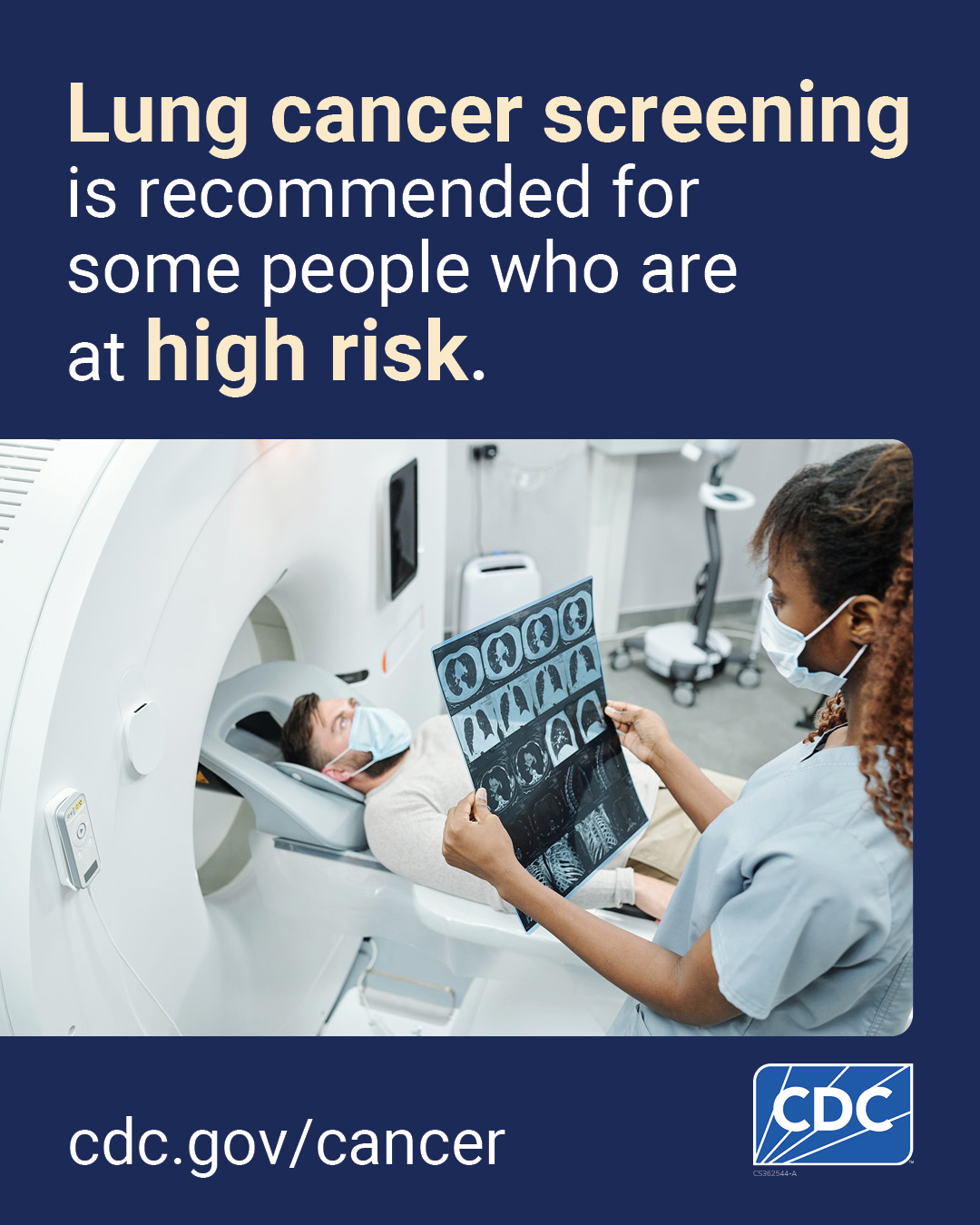 1080 x 1350 rectangular image: Lung cancer screening is recommended for some people who are at high risk.