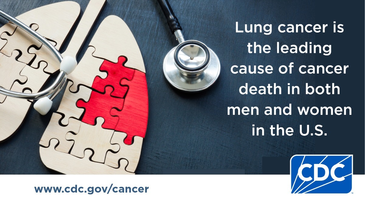 Rectangular image: Lung cancer is the leading cause of cancer death in both men and women in the U.S.
