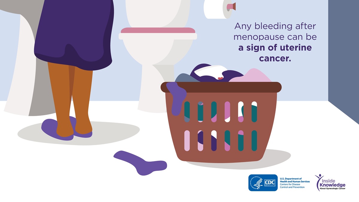 Rectangular image: Any bleeding after menopause can be a sign of uterine cancer.