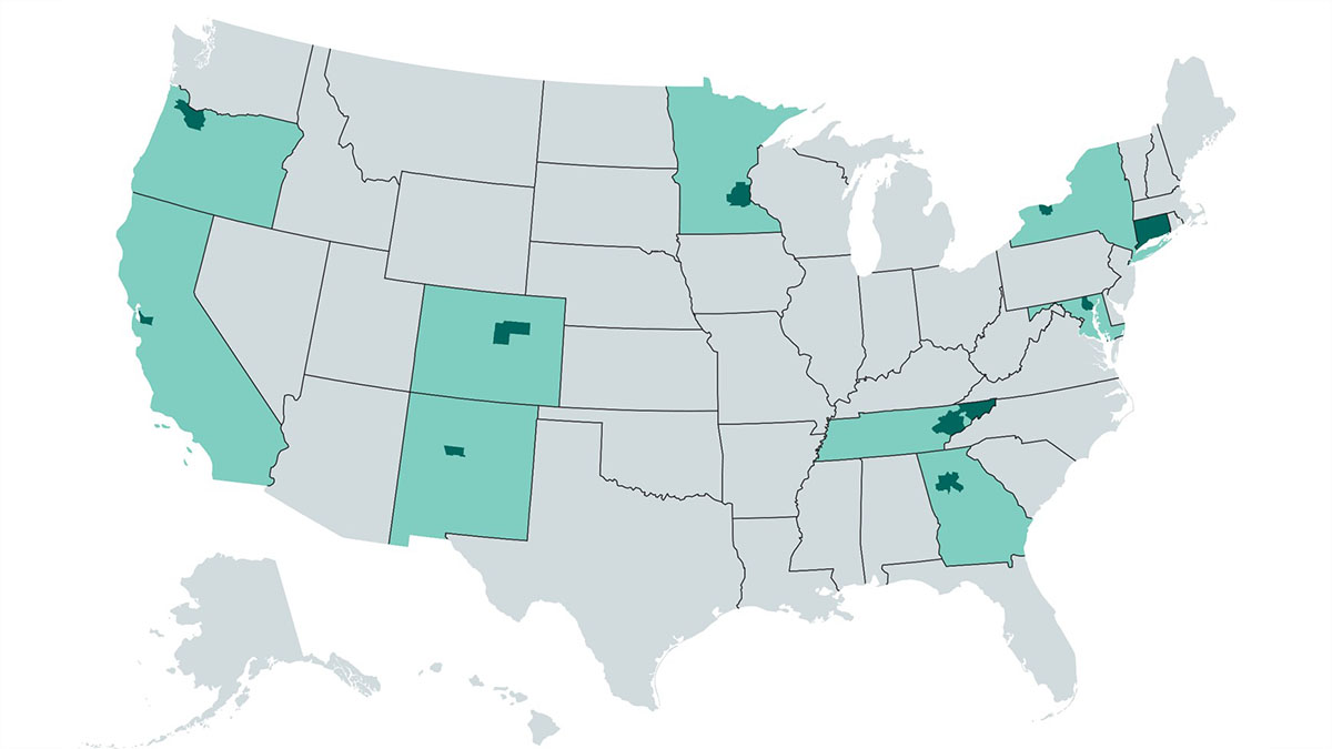 Map highlighting the ten states that conduct candidemia surveillance for EIP