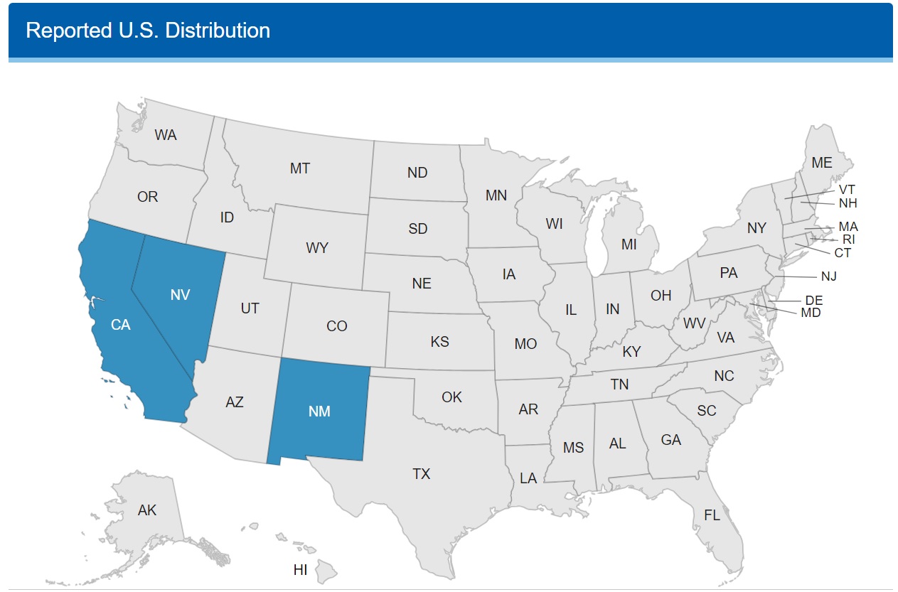 Map highlighting California, Nevada, and New Mexico.
