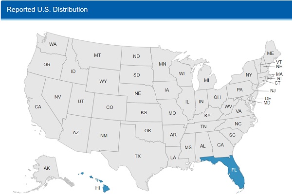 Map highlighting Florida and Hawaii.
