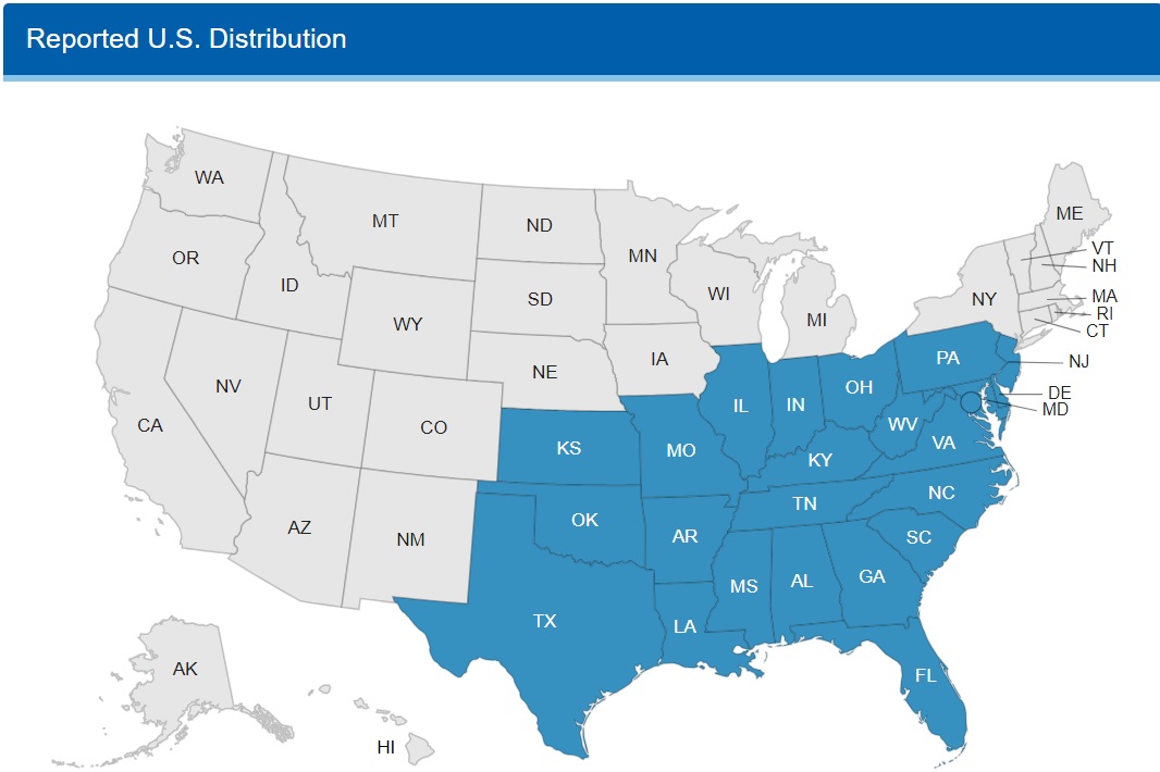 Map highlighting FL, TX, KS, KY, LA, AL, AR, NC, OH, OK, NJ, MD, DC, DE, MS, MO, IL, IN, TN, WV, PN, GA, SC, and VA.
