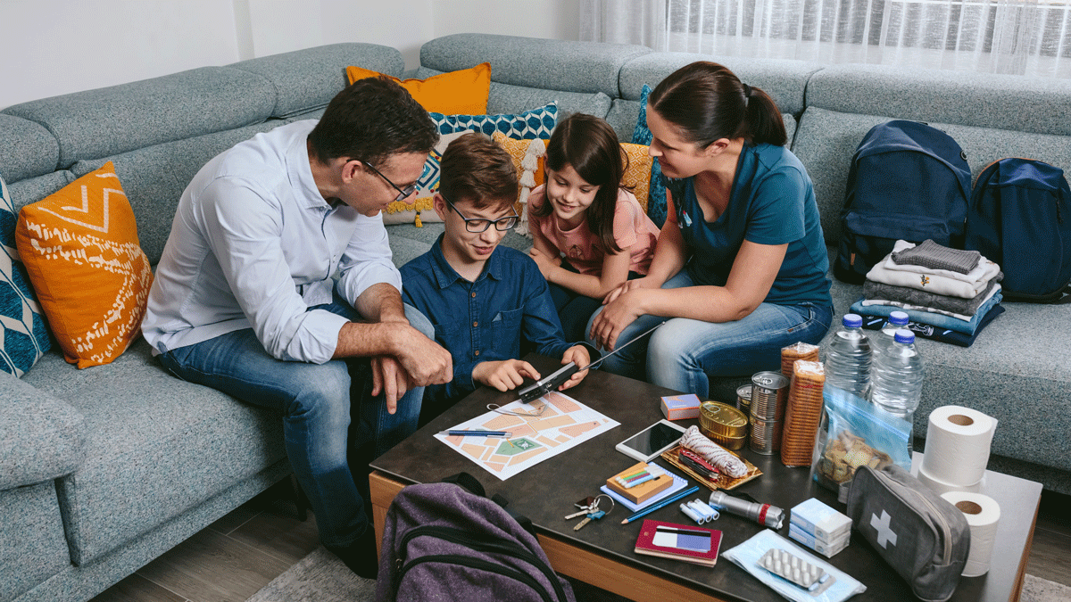 Family preparing for emergency