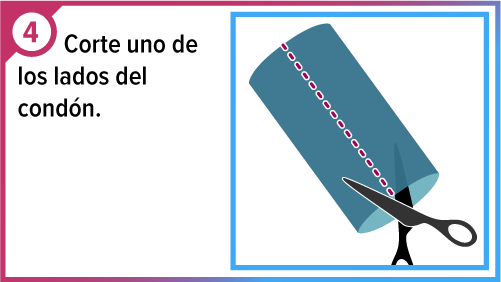 Tijeras cortando el cond&oacute;n a lo largo.