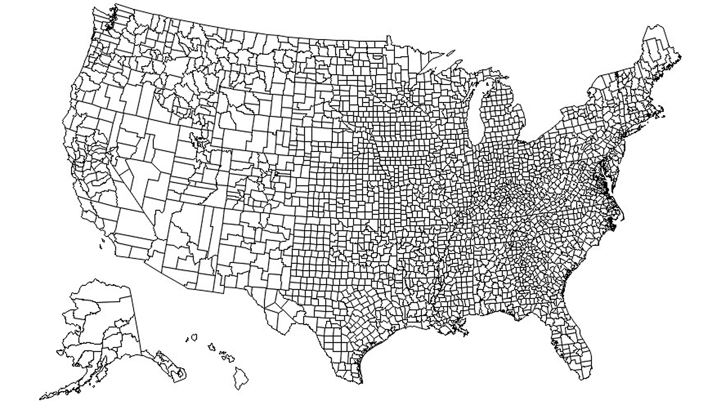 blank_county Map of the United States showing every county in the country.