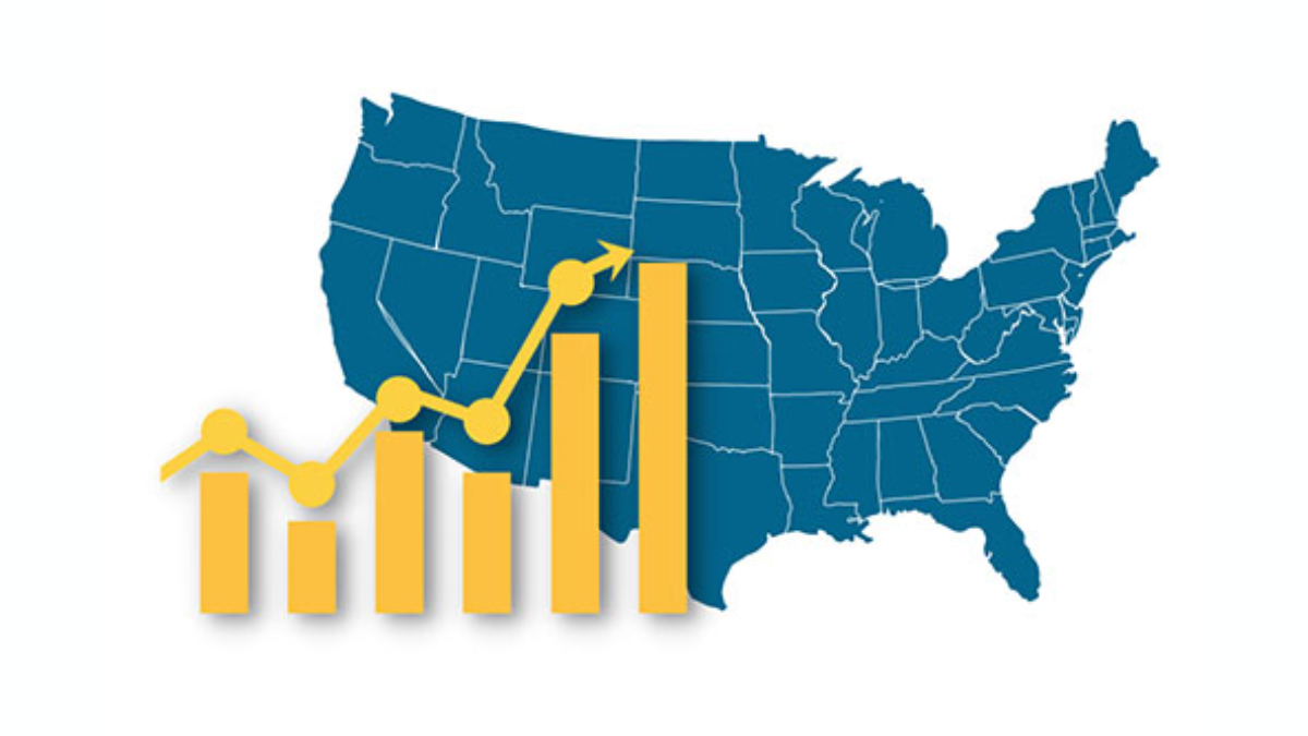 Map of the United States with a bar chart.
