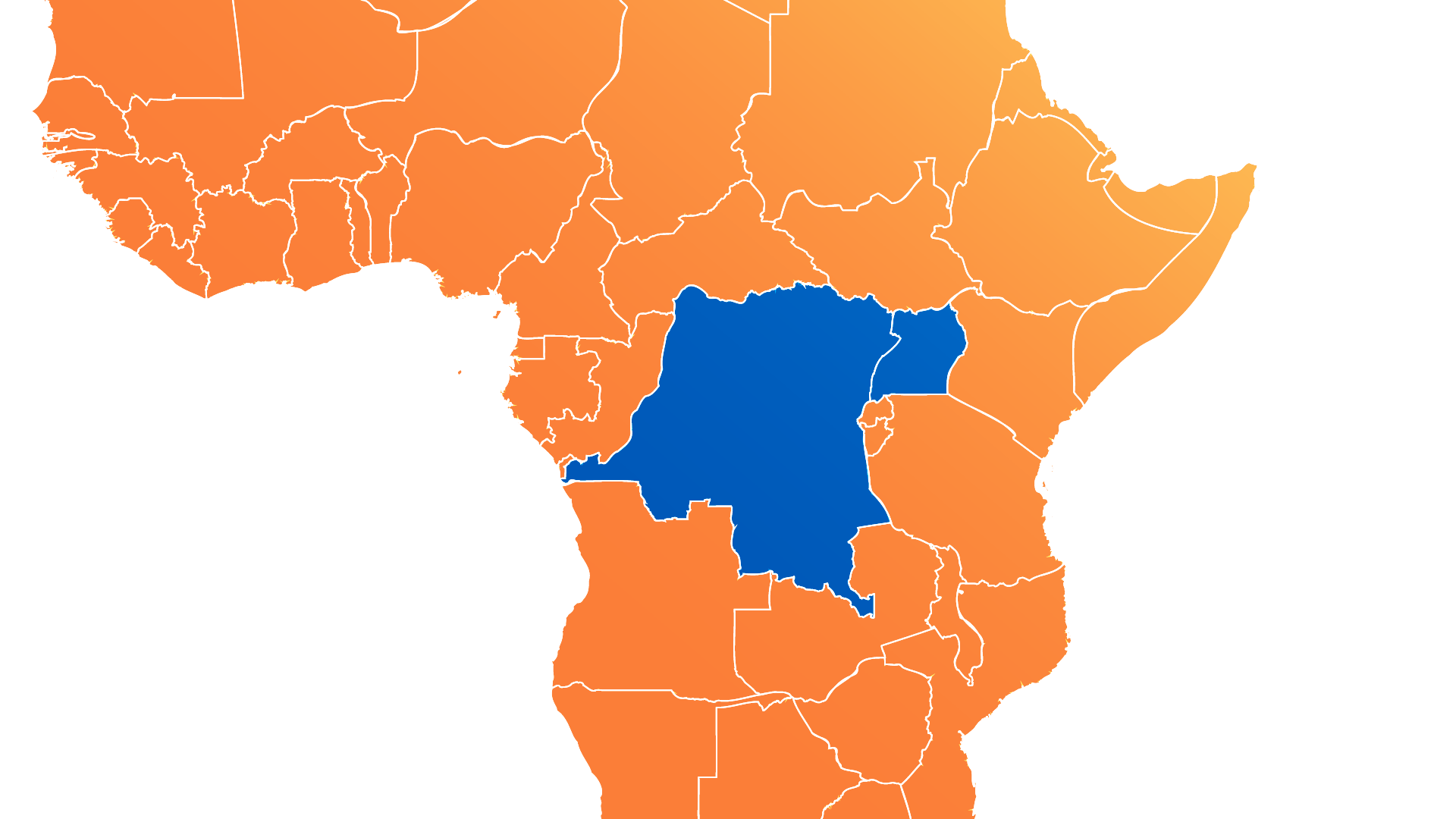 Map of Africa with Democratic Republic of the Congo and Uganda highlighted.