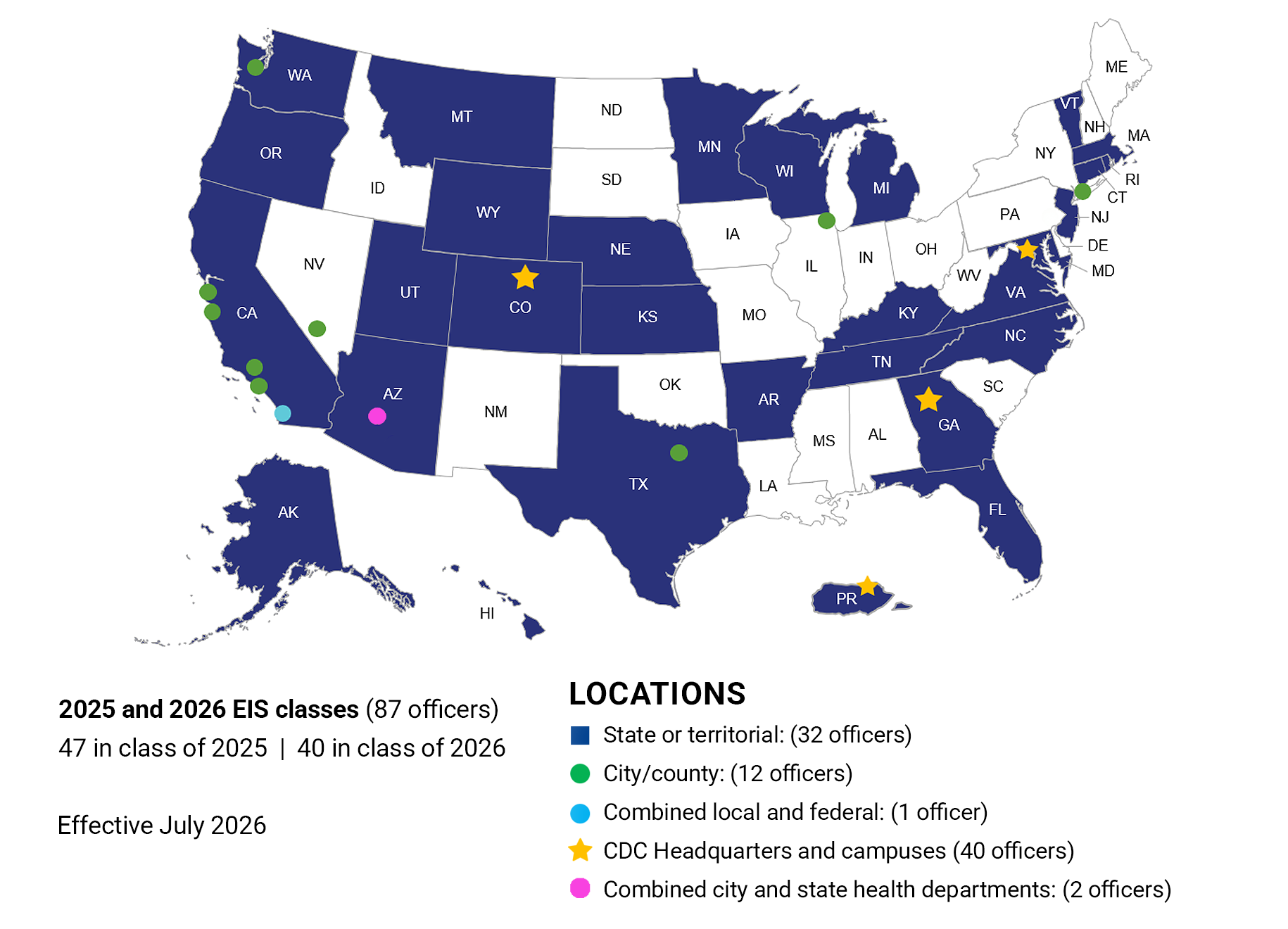 2026 U.S. Map showing where EIS Officers Work