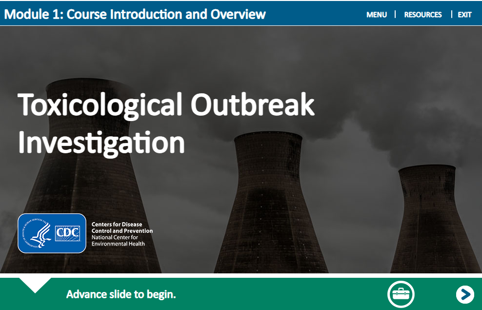 First slide of the Toxicological Outbreak Investigation Online Training