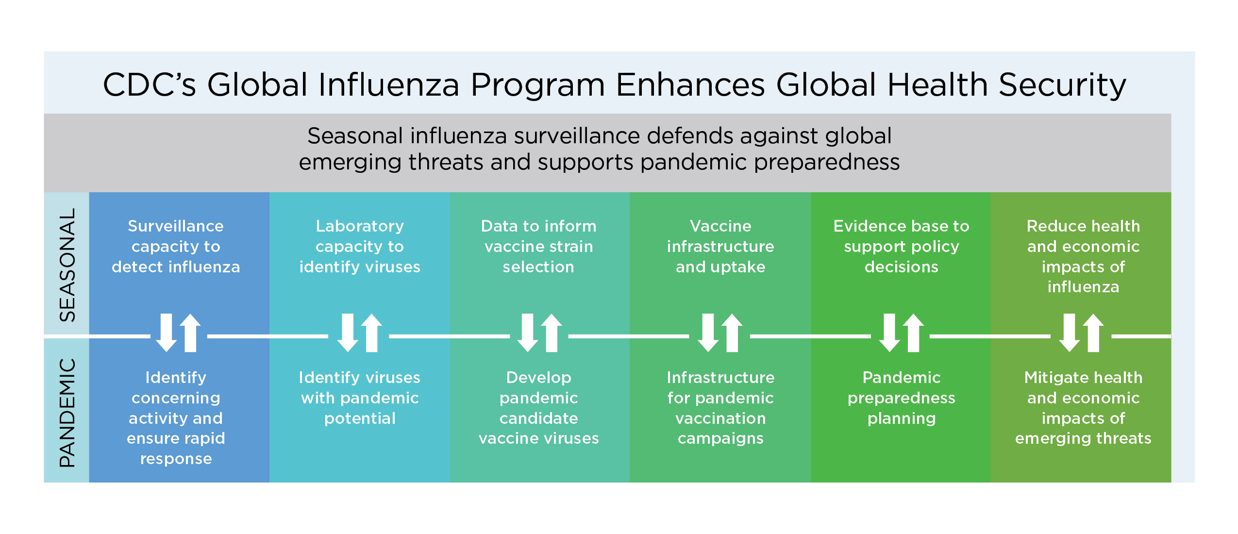 CDC helps build capacity to respond to flu threats globally Seasonal influenza surveillance defends against global emerging threats and supports pandemic preparedness