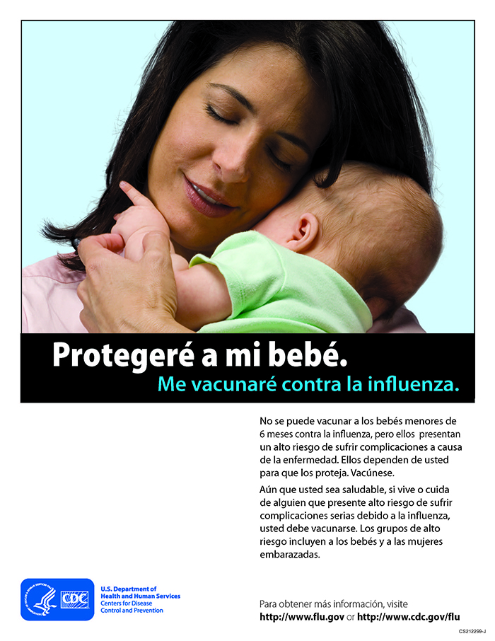 This is a Spanish language flyer that can be put up to motivate pregnant women to get their flu vaccine and protect their family.