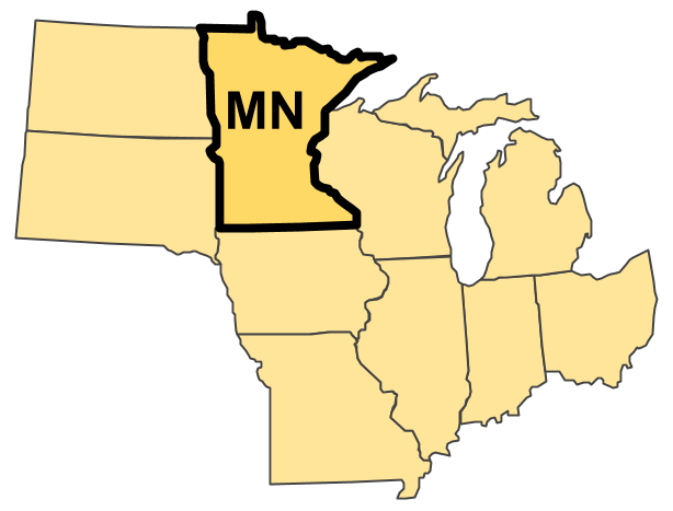 MN Food Safety CoE Region Map of the Minnesota Food Safety CoE region