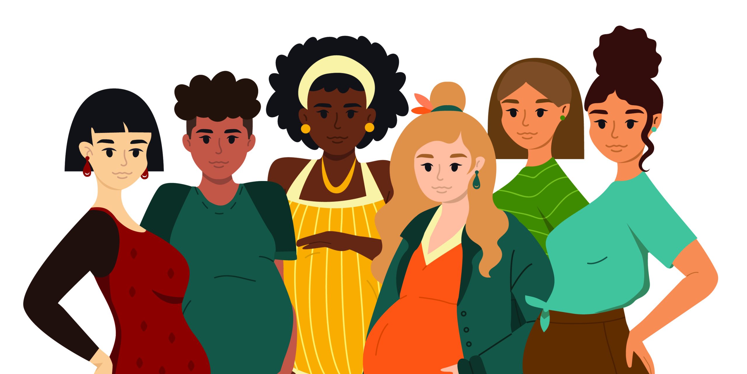 Group of women at various stages of pregnancy.