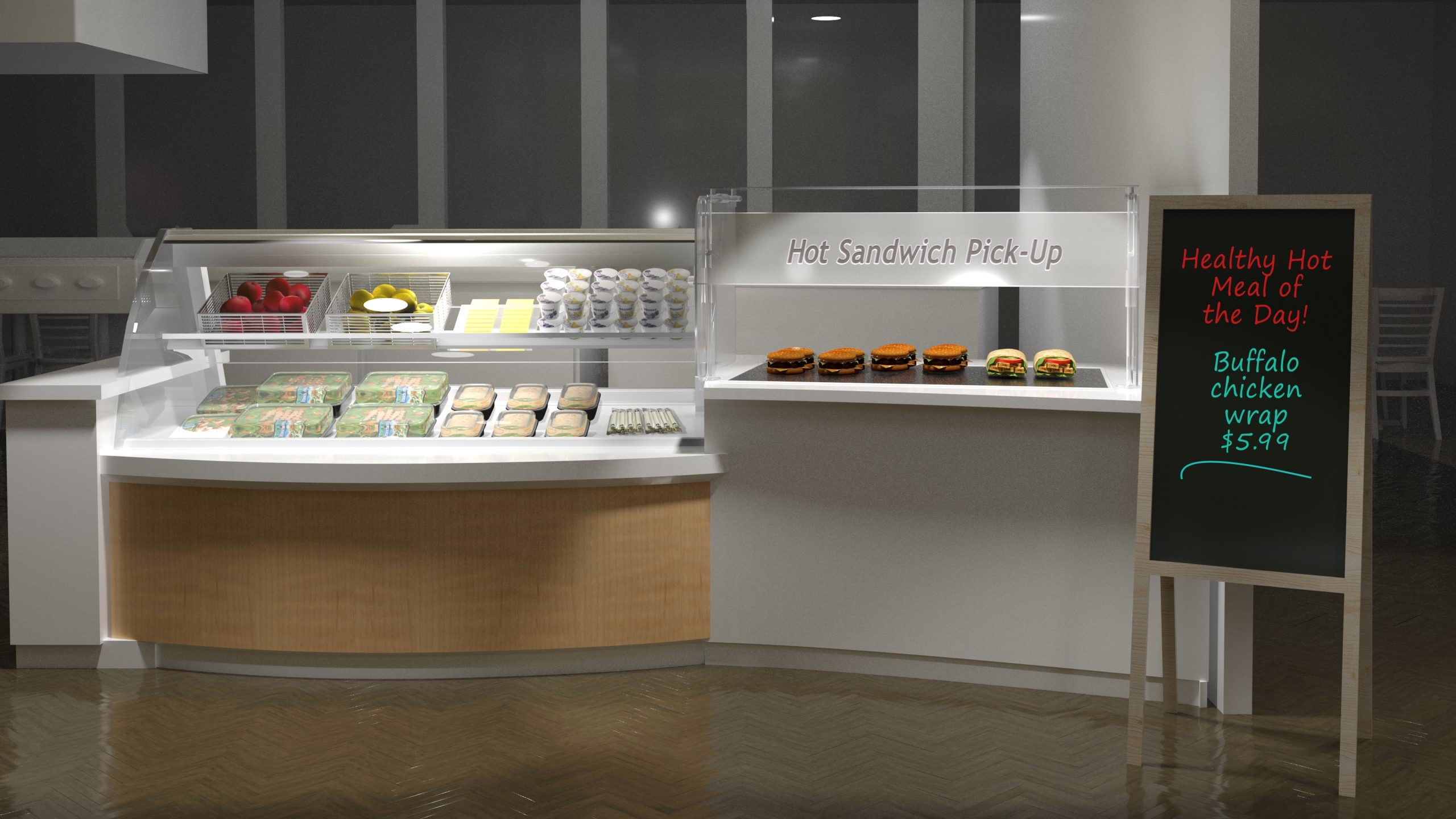 1-Deli 16-9 Example of a deli station in a cafeteria.
