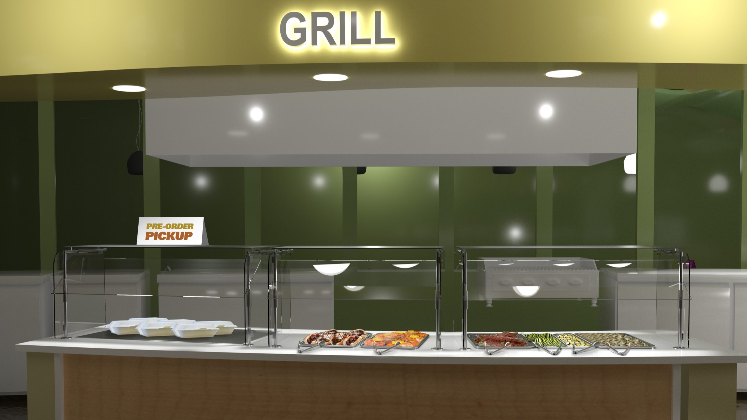 2-Grill 16-9 Example of a grill station in a cafeteria.