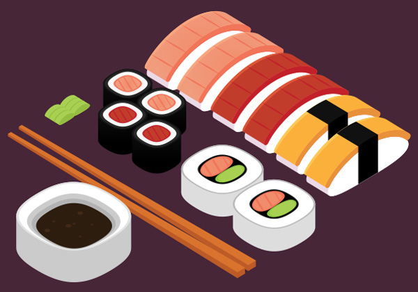 sushi-600px Various sushi items on a tray