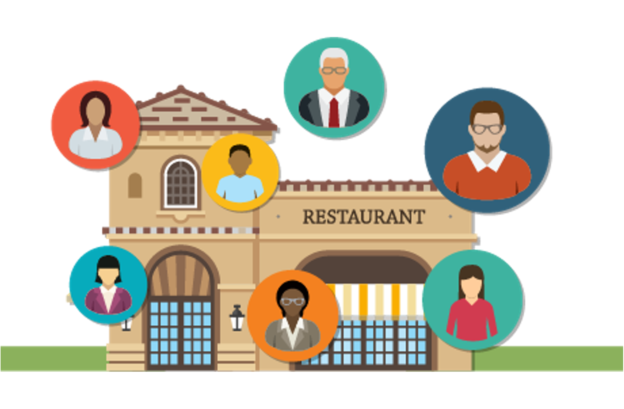 Restaurant with people around it Illustration of a restaurant with people around it
