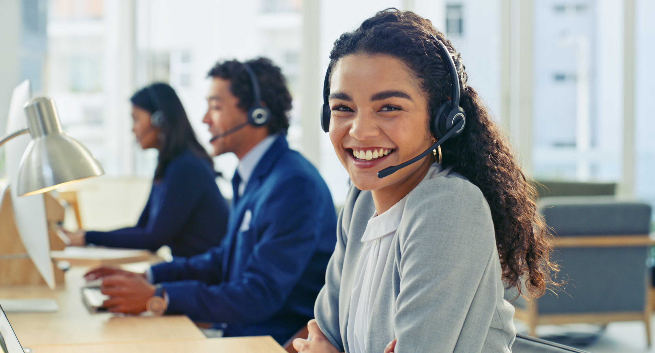 Woman wearing a headset