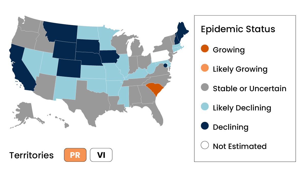 Example COVID-19 epidemic growth status, as of January 27, 2024