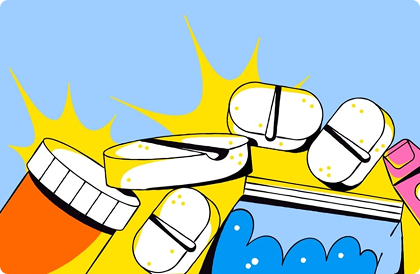 Various pills and pill bottles