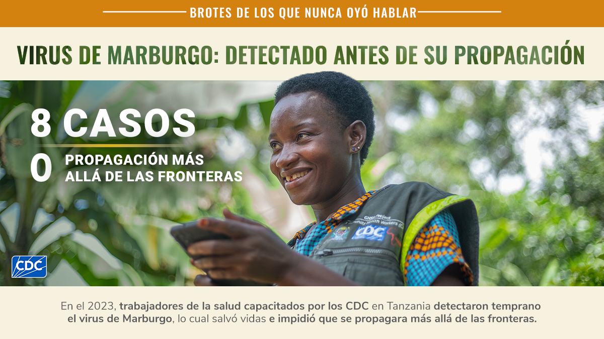 En el 2023, trabajadores de la salud capacitados por los CDC en Tanzania detectaron temprano el virus de Marburgo, lo cual salvó vidas e impidió que se propagara más allá de las fronteras.