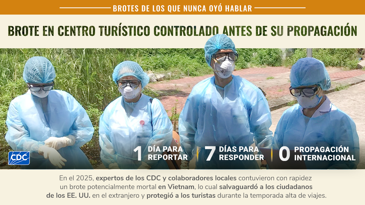 En el 2025, expertos de los CDC y colaboradores locales contuvieron con rapidez un brote potencialmente mortal en Vietnam, lo cual salvaguardó a los ciudadanos de los EE. UU. en el extranjero y protegió a los turistas durante la temporada alta de viajes.