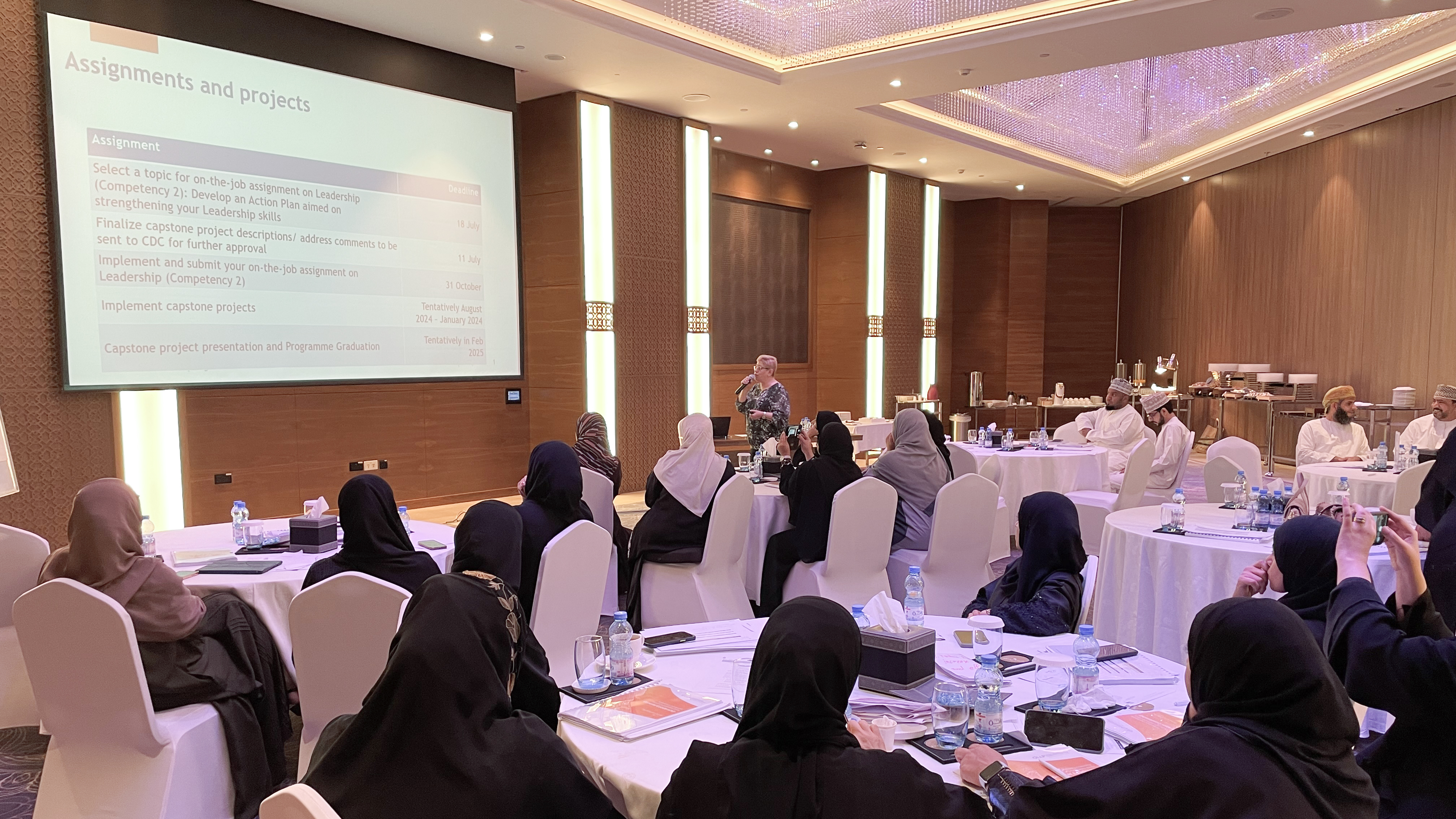Presentation of timeline for small projects and capstone projects. Oman participants and CDC funded partner IQLS presenting.
