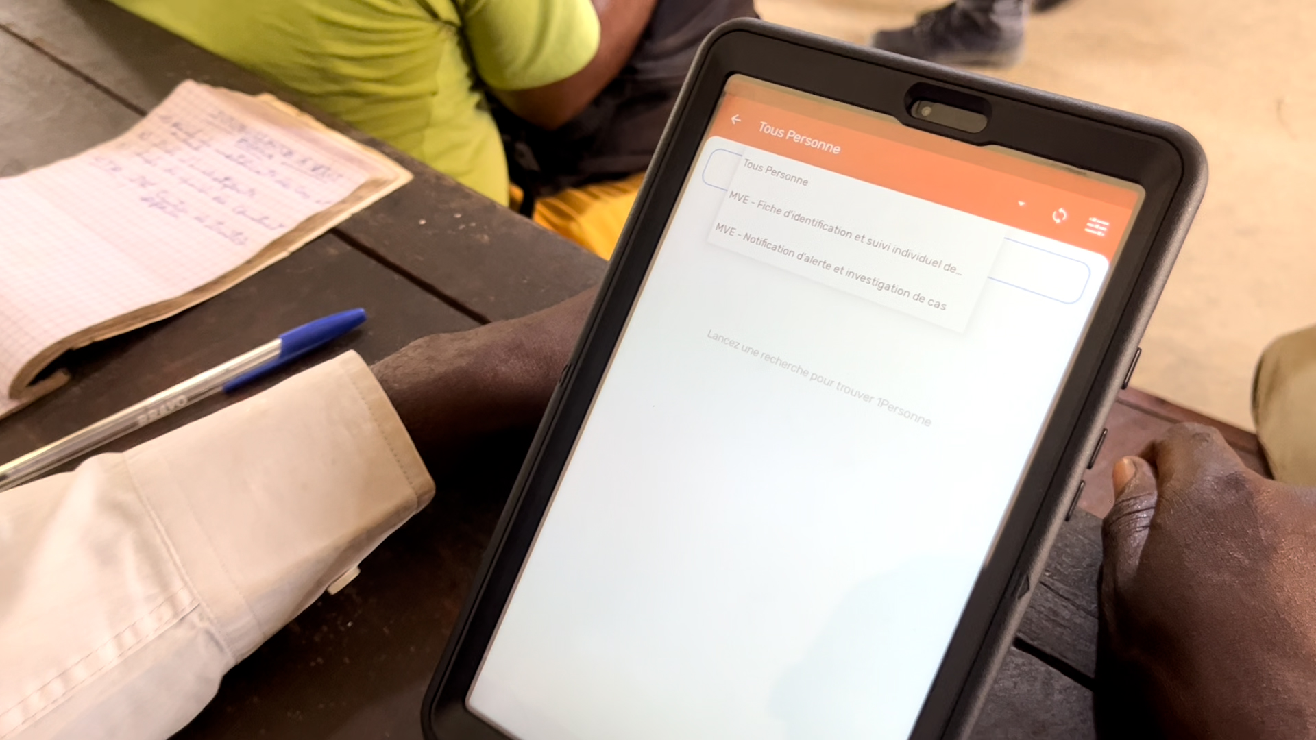 Tablets provided by a CDC-funded partner supported real-time outbreak investigation and data collection, strengthening early detection and response efforts. Photo credit: RTI International