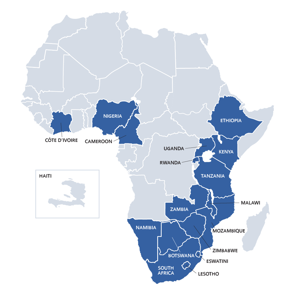 DGHT-PHIA-Map A map showing countries where PHIA surveys have been conducted.