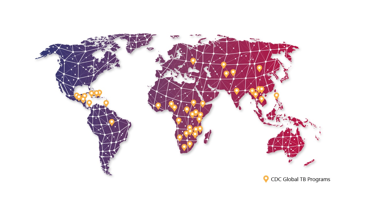 Map of the countries where CDC has active TB prevention programs