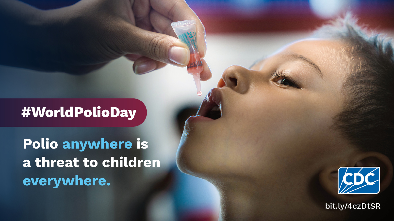 Polio anywhere, X (twitter) landscape, 1600x900 World Polio Day October 24. Polio anywhere is a threat to children everywhere. https://bit.ly/4czDtSR