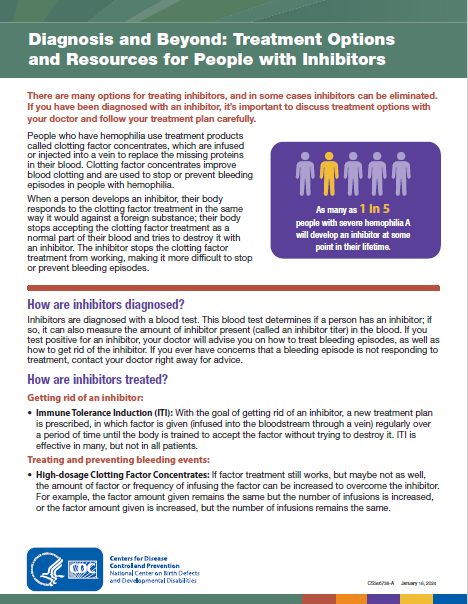 -- title missing -- Fact sheet titled Diagnosis and beyond: treatment options and resources for people with hemophilia.