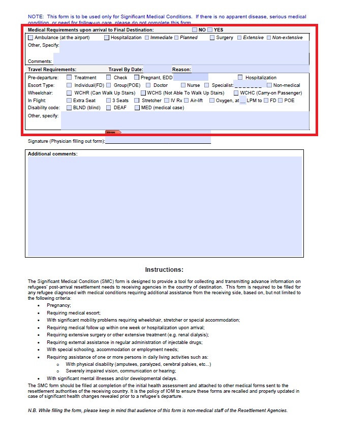 SMC form page 2 with travel needs circled